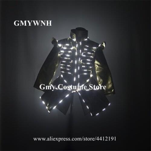 M09 LED light stage costume dj disco luminous jacket bar perform wears clothing glowing colorful jacket coat party outfits robot