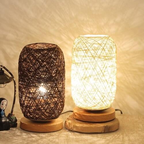 Nordic Wood Rattan Twine Ball Lights Table Lamp Room Home Art Decoration Lamps Unique Design Desk Light Full Light Shading