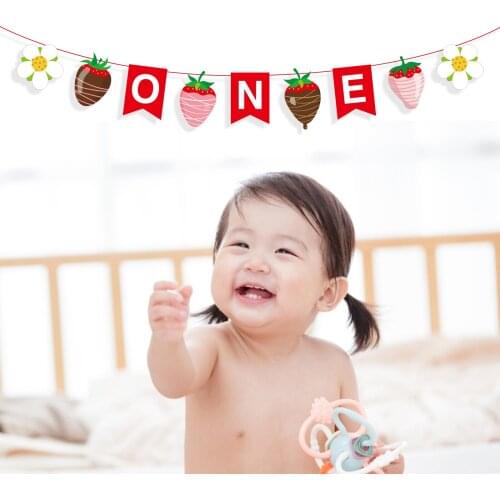 Sweet Strawberry ONE Fruit Theme Party Paper Happy Birthday ONE Party Letter Hanging Banners Flags Baby Shower Party Banner