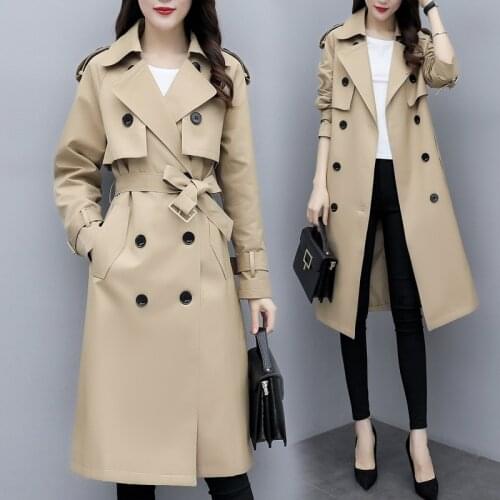 Hot Autumn Women Classic Double Breasted Trench Coats Slim Wild Medium Length Windbreaker Coat British Style Ladies Outerwear 45