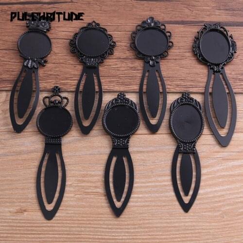 2pcs/lot 7 Styles Mix Size Black Color Vintage Round Oval Style Handmade Bookmark Cabochon Base Cameo Setting