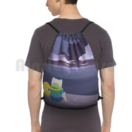 Watching ( Adventure Time ) Backpack Drawstring Bags Gym Bag Waterproof Adventure Time Adventure Fan Art Finn Jake Finn