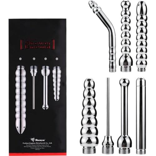 High Quality Vagina Cleaner Anal Douche Shower Cleaning Enemator with 3 Styles Head Plug Enema Metal Anal Cleaner Butt Plugs Tap