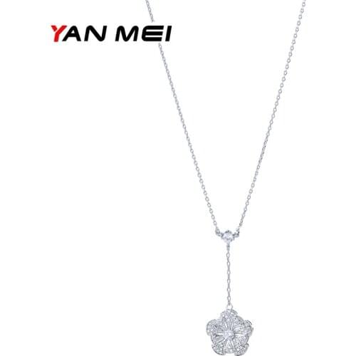 YAN MEI Spring Flower Pendant Necklace Long Necklace Sweater Chain Necklaces GLD1055