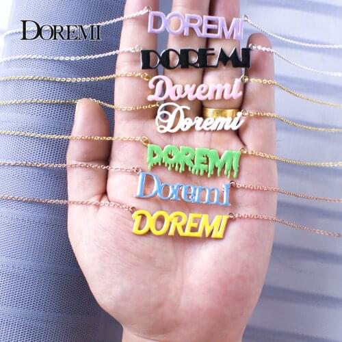 DOREMI Enamel Jewelry Name Necklaces Custom Necklace Stainless Steel Pendant Personalized Chains DropOil Name Necklaces Jewelry