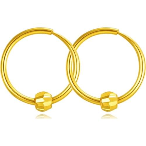 Solid 999 24K Yellow Gold Earrings Women Round Circle Hoop Earrings 1.8-2g
