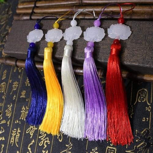 2PCS White Jade Lotus Fringe Trim Silk Tassels Pendant DIY Sewing Curtains Accessories Clothes Bag Craft Supplies