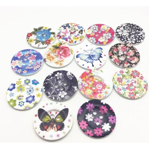 20pcs 50mm 5CM Extra Large Wood Flowers Florals Buttons 4 Holes Round Sewing Button Embellishments Coat Accessories