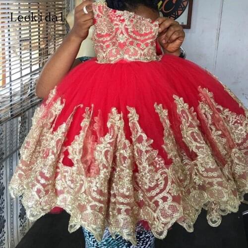 2021 Red Lace Beaded Flower Girl Dresses One Shoulder Little Girl Wedding Dresses Cheap Child Pageant Birthday Gowns Custom