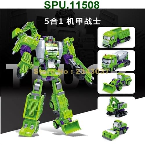 2501~6 5in1 Engineering Truck Mixer Excavator Roller Shovel Deformation Robot With Alloy Material Building Blocks Toy
