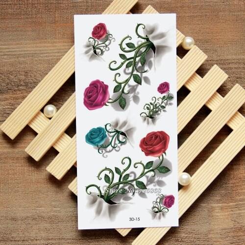 3D Rose Fake Tattoo Decals Temporary Tattoo Body Art Flash Tattoo Stickers Waterproof For Women Men #015