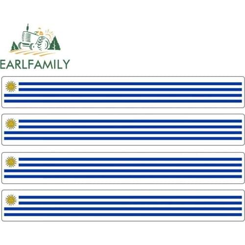 EARLFAMILY 13cm x 1.7cm 4pcs Car Stripe Motorcycle Racing Flag Sticker Skateboard Decal Bike Moto Tuning Uruguay Car Stickers