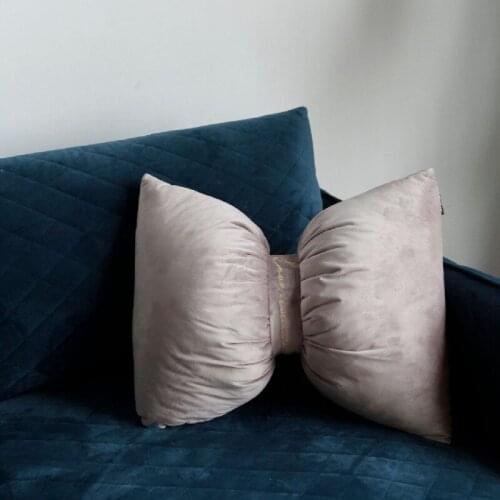 Velvet Embroidered Bow Pillow Sofa Throw Pillow Cushion Lumbar Pillow Home Decorative Pillow with Core