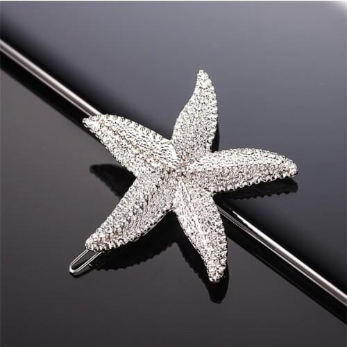 Free shipping fashion alloy rhinestone starfish women hairclips girls hairpins snap clip ladys side clips hair accessories