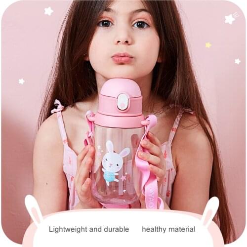 600ML Childrens Water Bottle Readily Leakproof Cute Cartoon Straw Sports Bottle Portable Student Kettle Outdoor Drinking Bottle