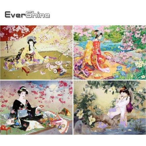 EverShine DIY Diamond Embroidery Girl Cross Stitch 5D Diamond Painting Full Square Rhinestones Japanese Woman Mosaic Beads Kits