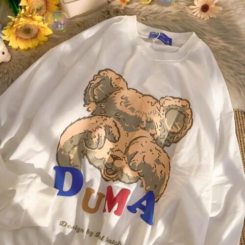 2021 Early Autumn Bear Long Sleeve T-shirt Couple Round Neck Sweater Loose Street Thin Top Womens Fashion Oversize Sweatshirt