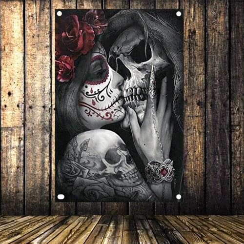 Skull Woman Canvas Picture Fashion Poster for Interior Frameless Decoration for Home Room Black and White Painting