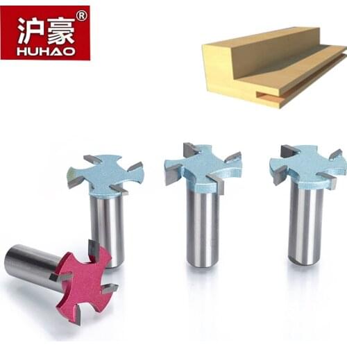 HUHAO 1pc 1/4" 1/2" Shank 4 Edge T Type Slotting Cutter Woodworking Tool Router Bits For Wood Industrial Grade Milling Cutter