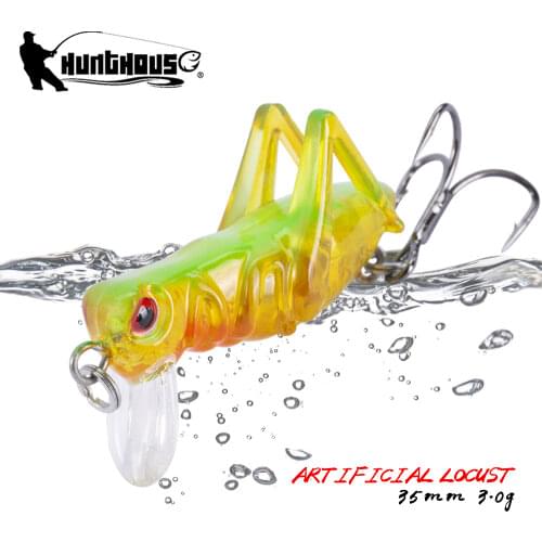Hunthouse Grasshopper Lures Insect LureTrout Fishing 35mm 3g Locust Leurre Mini Fishing Lure Hard Bait Origin Hooks For Trout
