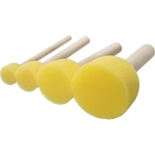 4pcs/Set Yellow Sponge Paint Brush Wooden Handle Painting Tool Graffiti Kids Diy Doodle Drawing Brushes Coloring for Children