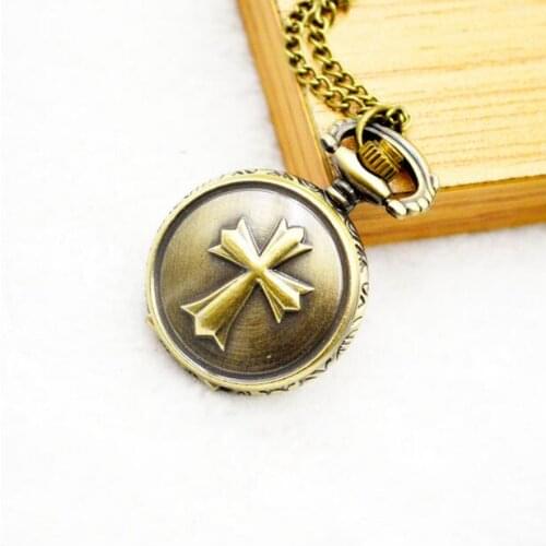 Classic Vintage Pocket watch Necklace Cross Open bronze Watch Fashion Ladies Fashion Steampunk Women Jewelry Christian KJHH522