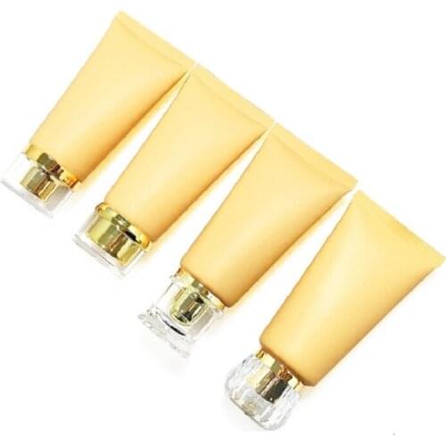 Cosmetic Squeeze Tube 50ML 50g Acrylic Cap Frost Matte Yellow Skin Care Sunscreen Facial Cleanser Lotion Cream PE Plastic Bottle