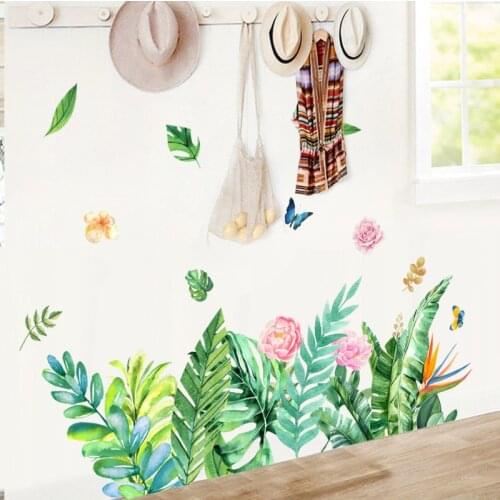 Creative Tropical Tree Leaves flower Flamingo Wall Stickers DIY Green Plant leaf Wall Decals for Living Room Home Decor murals
