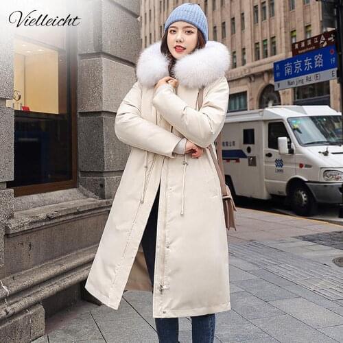 Vielleicht 2020 Winter Jackets For Women Long Solid Wool Liner Long Female Parkas Plus Size Hooded With Fur Collar Thick Coat