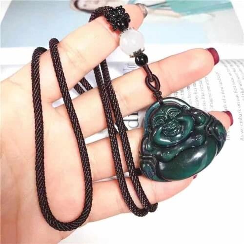 MOKAGY Natural Rainbow Obsidian Quartz Self - Contained Buddha Crystal Pendant 1pc