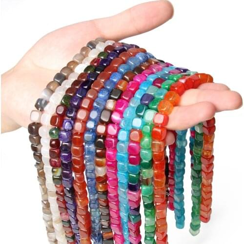 Natural Stone Mixed Color Square Cube Agate Loose Spacer Beads For Jewelry Making DIY Bracelet Necklace 8 mm 15 inches Wholesale
