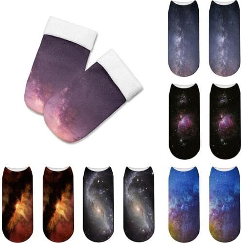 New Fashion Starry Universe 3D Print Women Socks Space Casual Funny Socks For Girl Lady Breathable Boat Socks Short Cotton Meias