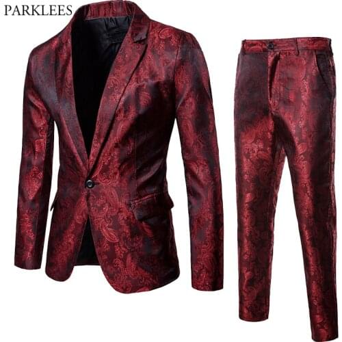 New Style Cashew Pattern Mens Suits One Button Blazer Nightclub Bar Male Singer Host Concert Suit Stage Outfit Chorus Costumes