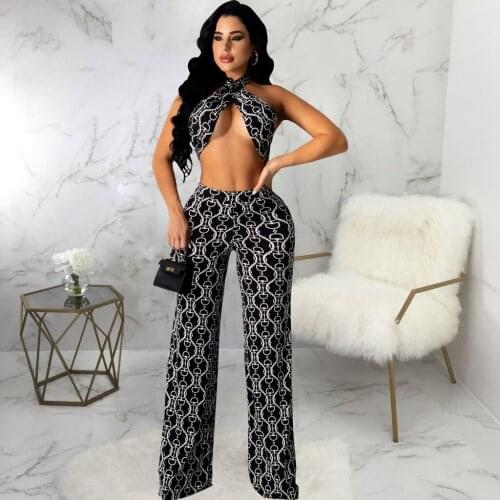 RMSFE 2021 New Sleeveless Sexy Fashion Casual Digital Printing Chest Strap Pants Women 2 Piece Set