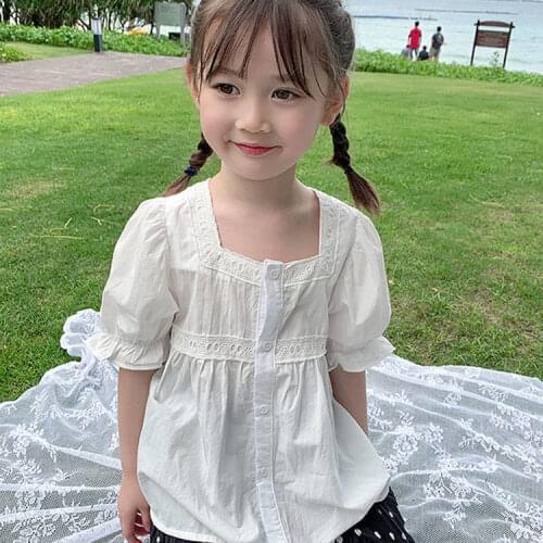 Girls' shirt 2021 summer clothes new childrens baby pure cotton short sleeve top childrens summer shirt