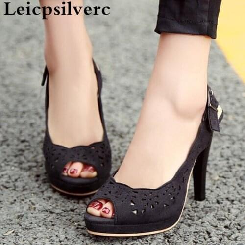 Summer new style sweet fish mouth high heel sandals waterproof table thin and rear buckles purple women sandals