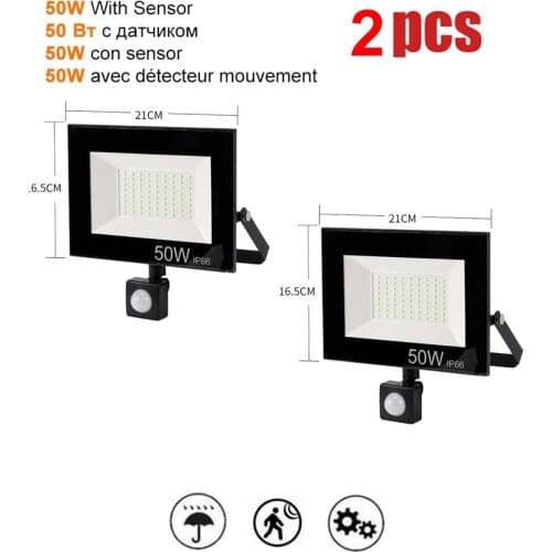 2 pcs 220V 10-100W LED FloodLight Spotlight Exterior Street wall reflector LED Lamp Garden Motion Sensor Light Lights Waterproof