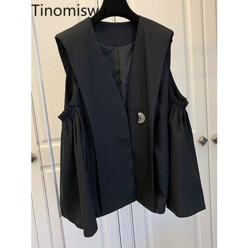 Tinomiswa Korean Fashion Women Vest Irregular Black Women Spring V-neck Vests Asymmetry Vintage Waistcoats Women Casual Tops