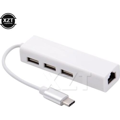USB C HUB 100Mbps 3 Ports USB 2.0 Type C HUB USB to Rj45 Ethernet Network Card Adapter for MacBook Laptop Computer
