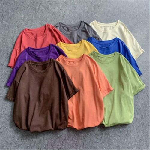 Big Size 2020 S-5XL Summer short sleeve T-Shirt Women Tee Shirt Loose Solid Basic T Shirt Women Casual O-neck Tshirt Top 5XL