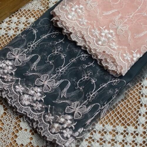 2meters/lot Grey Lace 24cm and Pink 18.5cm Mesh Embroidered Lace Trim DIY Sewing Material X597