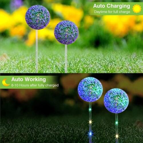 2pcs LED Solar Light Dandelion Flower Ball Outdoor Waterproof Garden Street Lawn Stakes Fairy Lamps String Yard Art Decoration