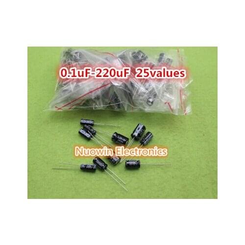 230Pcs 23 Values 0.1uF-220uF Electrolytic Capacitors Assortment Kit Set