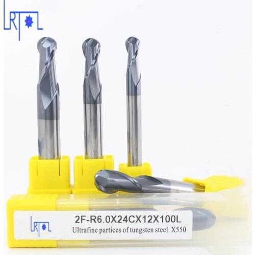 5PCS HRC55 2 flutes R1.5 2 3 4 5 6 8*100 150mm tungsten carbide ball nose end mill CNC machine milling cutter