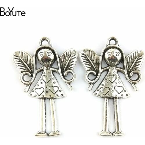 BoYuTe (10 Pieces/Lot) 56*37MM Wholesale Zinc Alloy Antique Silver Plated Metal Angel Charms Pendant Diy Jewelry Findings