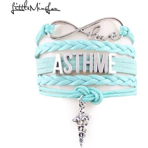 Little Minglou Infinity Love ASTHME bracelet ribbon hope charm awareness bracelets & bangles for men women leather jewelry