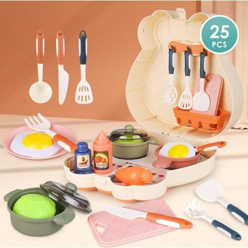 Children Storage Backpack Simulation Play House Kitchen Tableware Set Baby Cooking Enlightenment Educational Toys Gifts For Kids