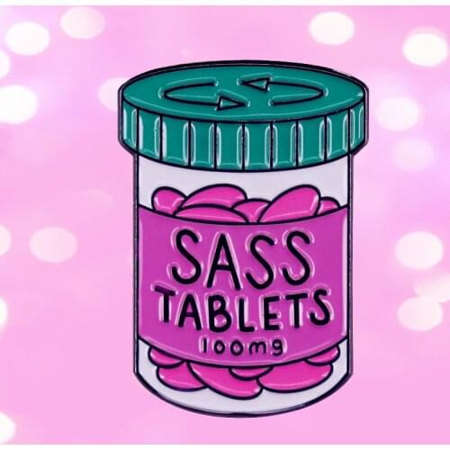 Feminist Pink SASS TABLETS Medicine Bottle Pills Enamel Brooch Pin Lapel Pins Brooches Badges Exquisite Jewelry Accessories