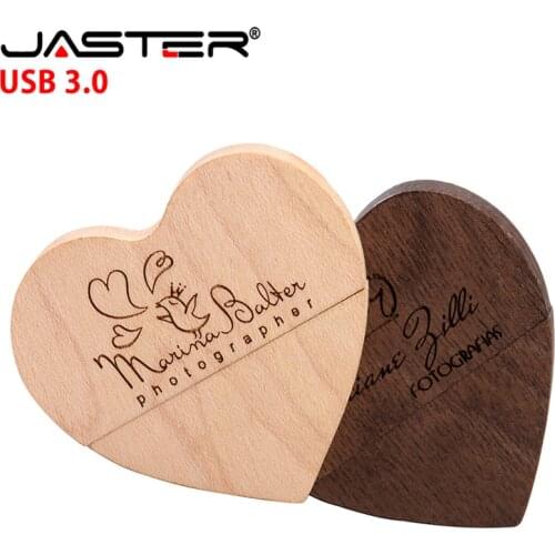JASTER wooden USB 3.0 flash drive heart pen drive U disk 4GB 8GB 16GB 32GB 64GB 128GB free shipping for Christmas gifts