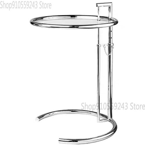 Stainless Steel Glass Lift Coffee Table Round Side Table Simple Modern Creative Small Apartment Corner Table